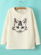Romwe Cat Embroidered Beige Sweatshirt