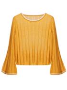 Romwe Ginger Contrast Trim Ribbed Crop Sweater