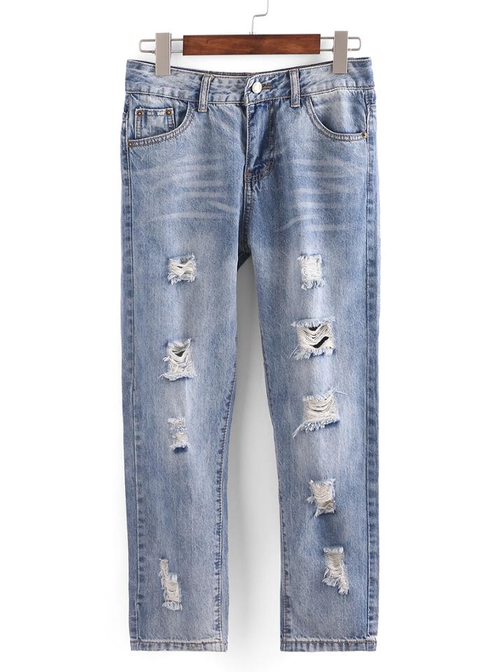 Romwe Ripped Light Wash Jeans