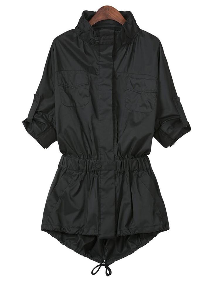 Romwe Stand Collar Drawstring Coat