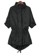 Romwe Stand Collar Drawstring Coat