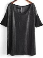 Romwe Pu Insert Hollow T-shirt