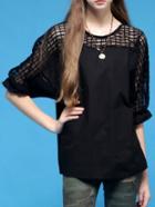Romwe Bat Sleeve Hollow Black Top