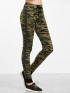 Romwe Olive Green Camo Print Contrast Sideseam Skinny Sweatpants