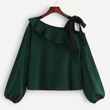 Romwe Contrast Tied Shoulder Flounce Blouse