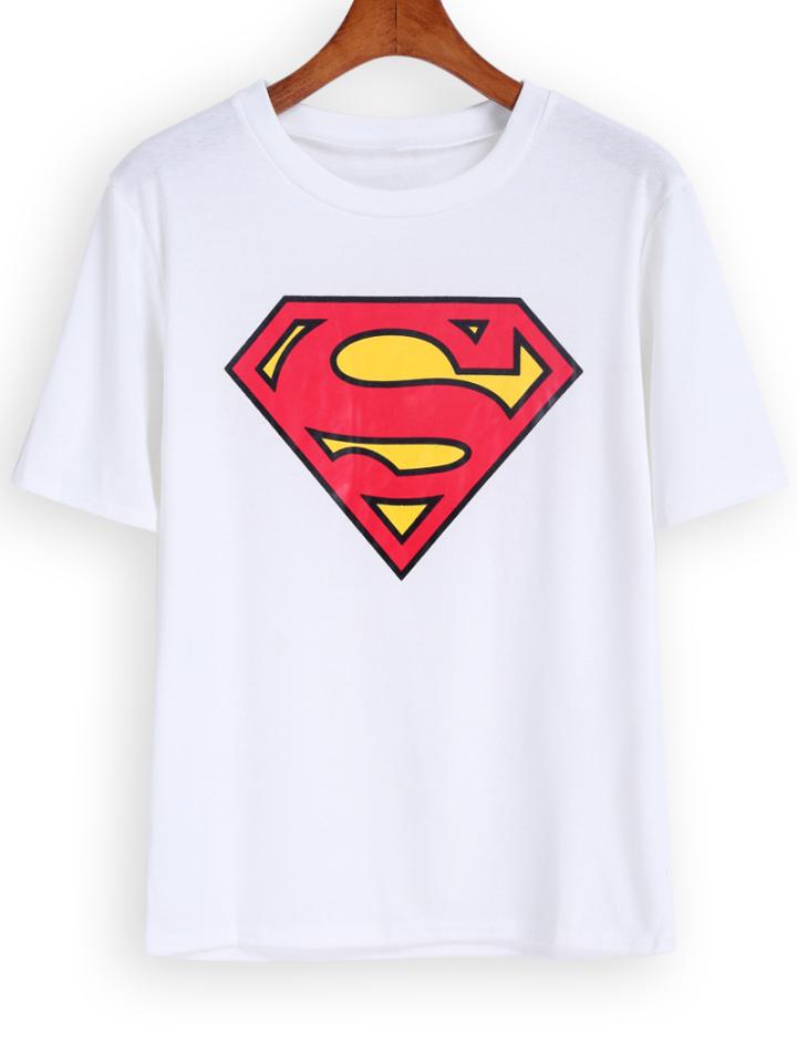 Romwe Superman Print White T-shirt