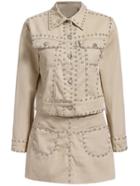 Romwe Lapel Pockets Bead Top With Denim Skirt