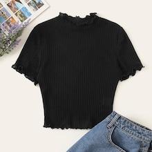 Romwe Lettuce Trim Crop Rib-knit Tee