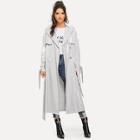 Romwe Flap Front Belted Coat
