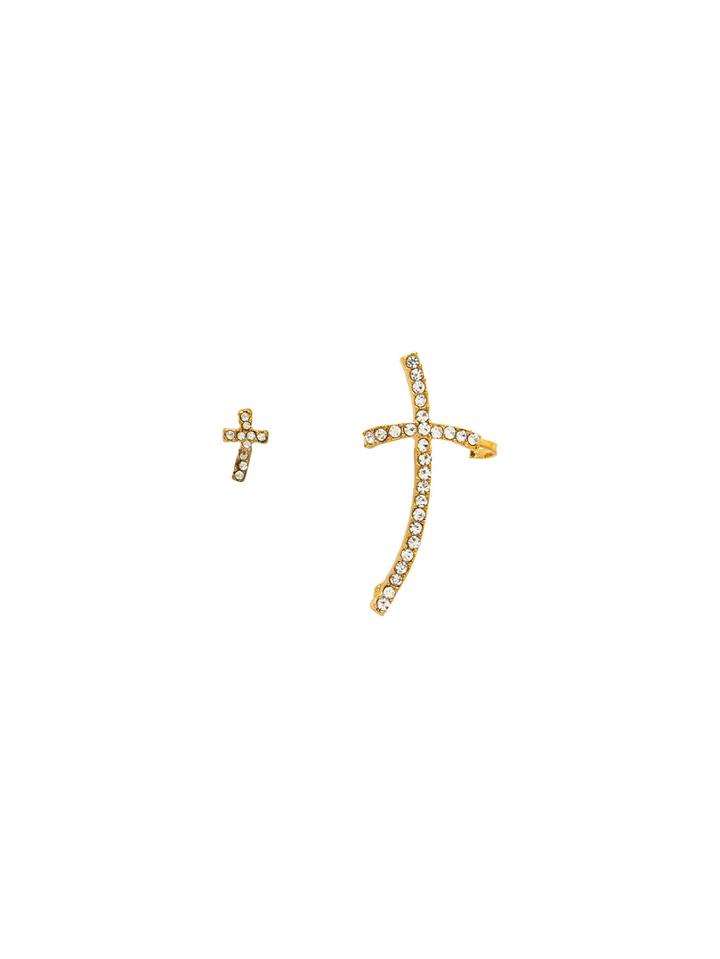 Romwe Golden Cross Rhinestone Earrings