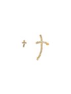 Romwe Golden Cross Rhinestone Earrings