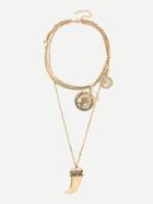Romwe Ivory & Round Shaped Pendant Layered Necklace