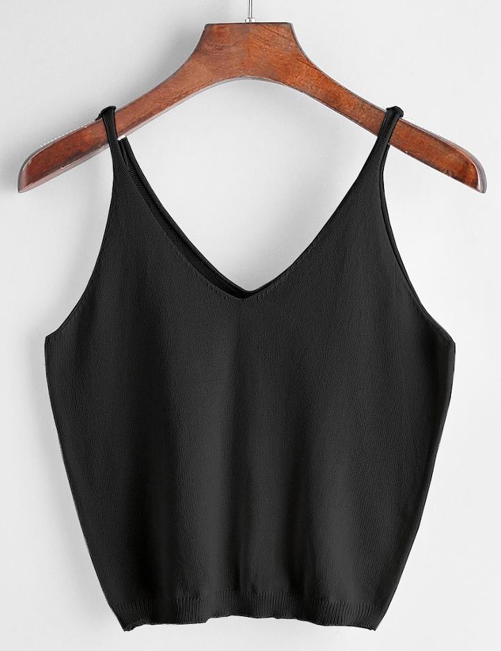 Romwe Elastic Hem Ribbed Knit Cami Top