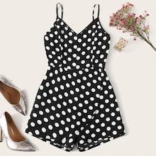 Romwe Polka Dot Print Tulip Hem Cami Romper