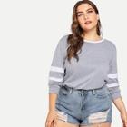 Romwe Plus Striped Sleeve Sweatshirt