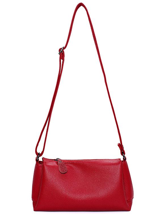 Romwe Embossed Faux Leather Zip Closure Shoulder Bag - Red