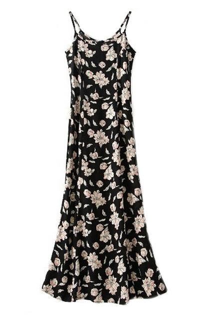 Romwe Floral Print Sleeveless Black Maxi Dress