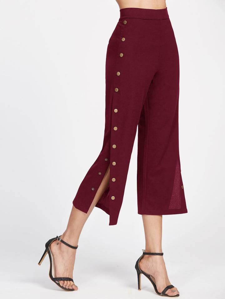 Romwe Metal Button Side Pants