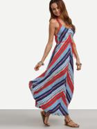 Romwe Multicolor Mixed Stripe Belted Cami Dress