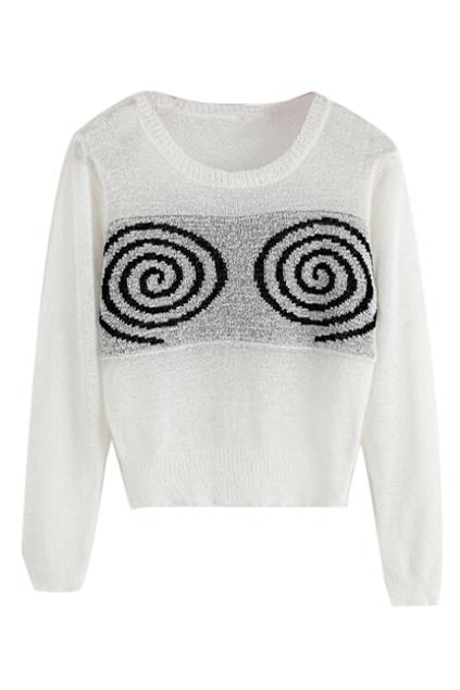 Romwe Double Lollipops Knitted White Jumper
