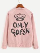 Romwe Pink Raglan Sleeve Letters Print Jacket