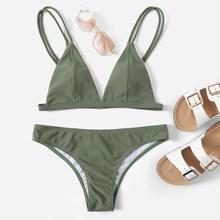 Romwe Double Straps V-plunge Bikini Set