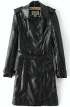 Romwe Double Breasted Belted Trench Coat
