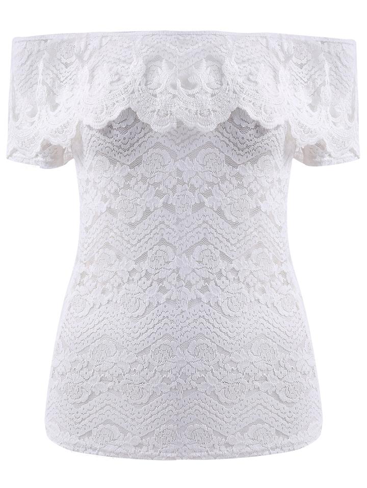 Romwe Off The Shoulder Lace Ruffle Top