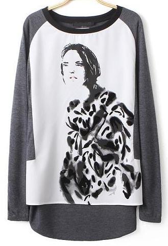 Romwe Beauty Print Dipped Hem T-shirt