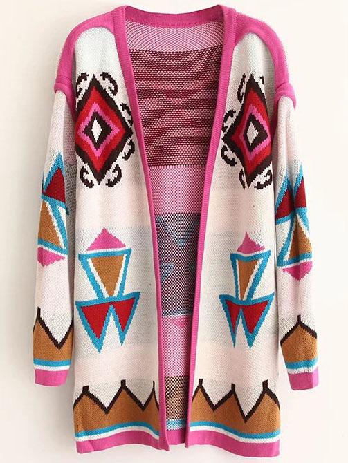 Romwe Geometric Pattern Drop Shoulder Long Cardigan
