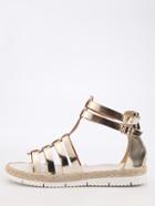 Romwe Faux Leather Caged Espadrille Sandals - Light Gold