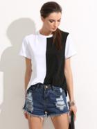 Romwe Colorblock Rolled Up Sleeve Tee