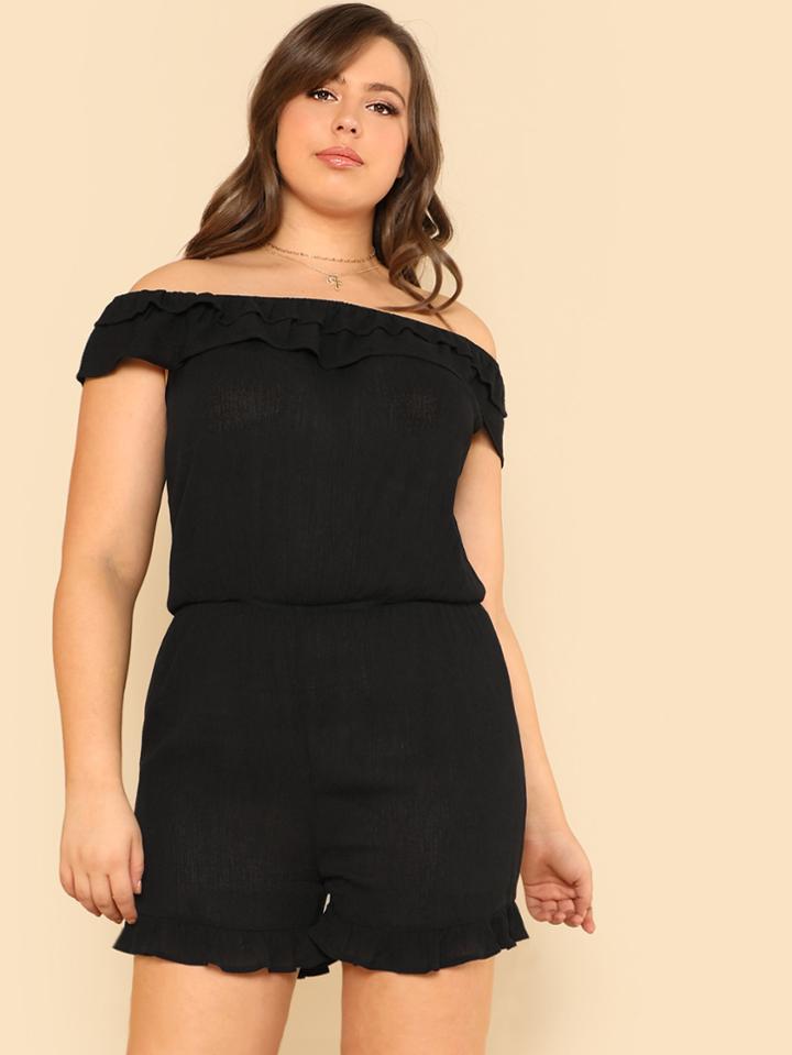 Romwe Flounce Layered Neckline Solid Romper