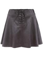 Romwe Lace Up A Line Camel Skirt