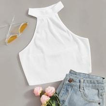Romwe Rib-knit Crop Halterneck Top