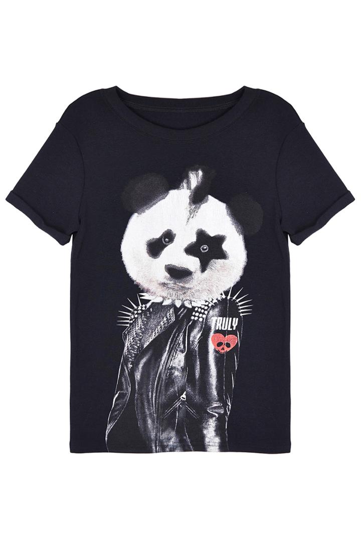 Romwe Romwe Panda Print Short-sleeved Black T-shirt