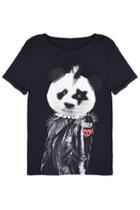 Romwe Romwe Panda Print Short-sleeved Black T-shirt
