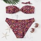Romwe Knot Detachable Strap Top With Ethnic Print Bikini