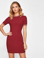 Romwe Striped Trim Rib Knit Dress