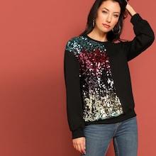Romwe Ombre Sequin Detail Sweatshirt