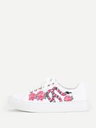 Romwe Snake & Flower Embroidery Lace Up Sneakers