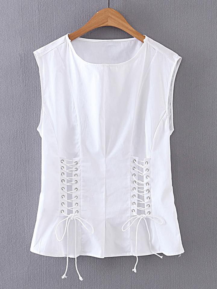 Romwe Lace Up Grommet Sleeveless Tee
