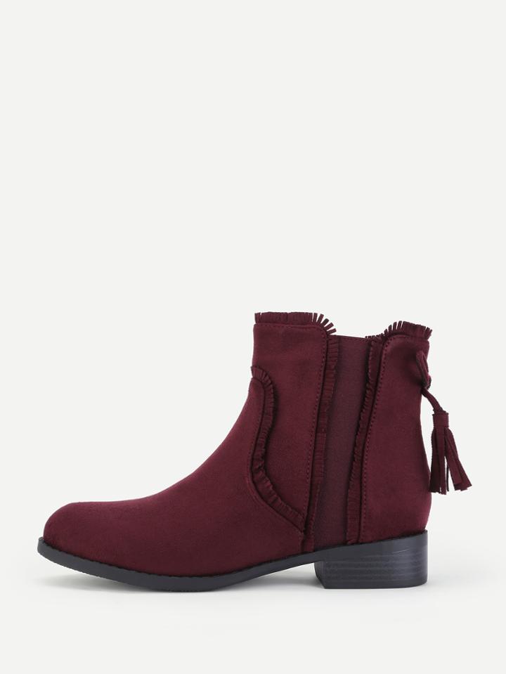 Romwe Tassel Bow Back Block Heeled Ankle Boots