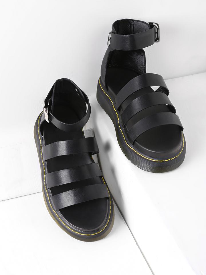 Romwe Pu Strappy Flatform Sandals