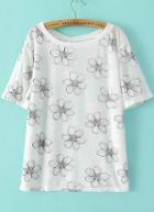Romwe Flower Patch White T-shirt