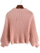 Romwe Puff Sleeve Loose Pink Sweater