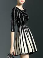 Romwe Black Crew Neck Pleated Knit A-line Dress