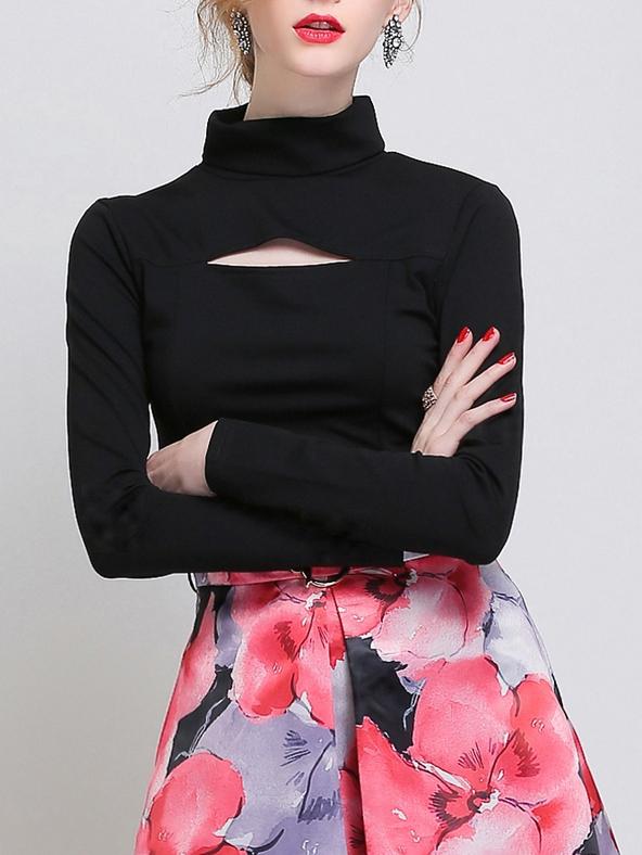 Romwe Turtleneck Long Sleeve Cutout Front Top