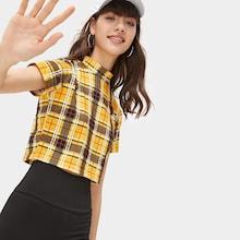 Romwe Plaid Print Stand Collar Tee
