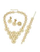 Romwe Costume Gold Plated Flower Shape Necklace Earrings Bracelet Rings Fashion Jewelry Set